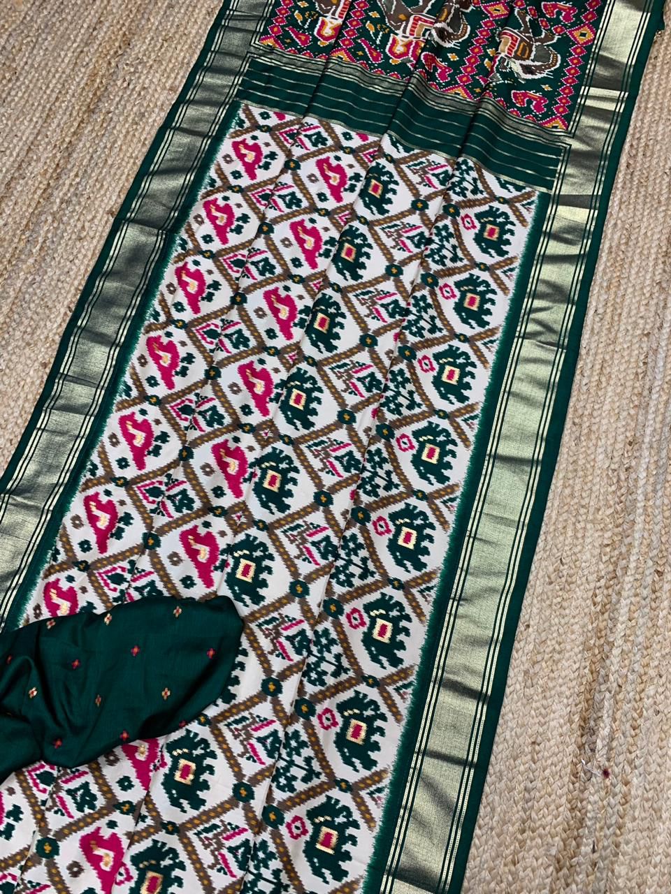 White And Red Patola Silk Saree