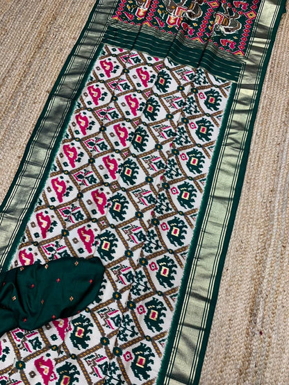 White And Red Patola Silk Saree