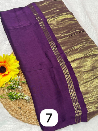 Dark Purple Plain Pure Modal Gajji Silk Saree With Zari Pallu Natural dyeing Saree-9