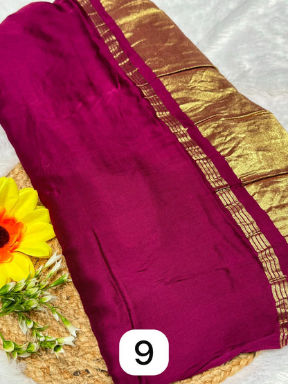 Dark Purple Plain Pure Modal Gajji Silk Saree With Zari Pallu Natural dyeing Saree-9