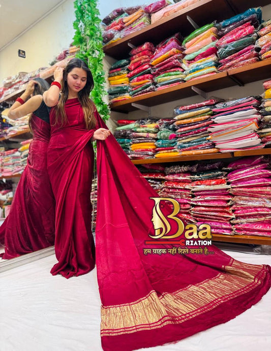 Dark Purple Plain Pure Modal Gajji Silk Saree With Zari Pallu Natural dyeing Saree-9