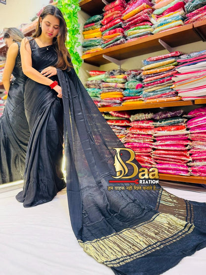 Dark Purple Plain Pure Modal Gajji Silk Saree With Zari Pallu Natural dyeing Saree-9