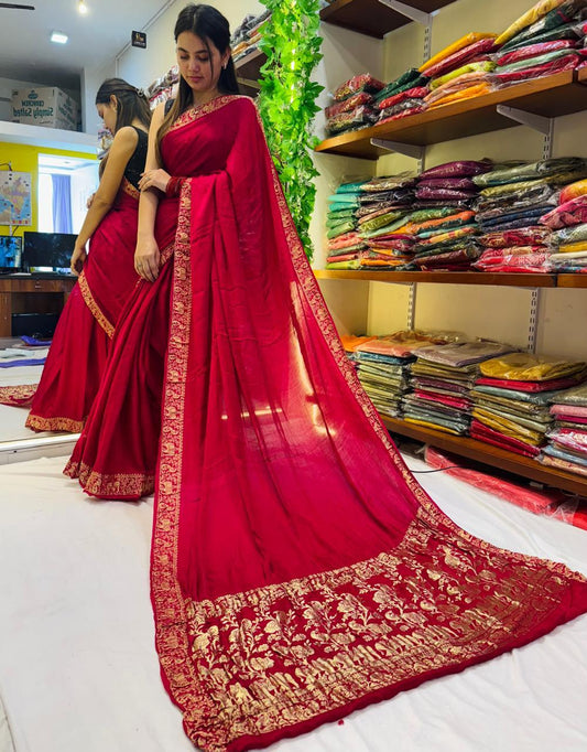 Pure modal silk Nakhsi pallu with Nakshi border