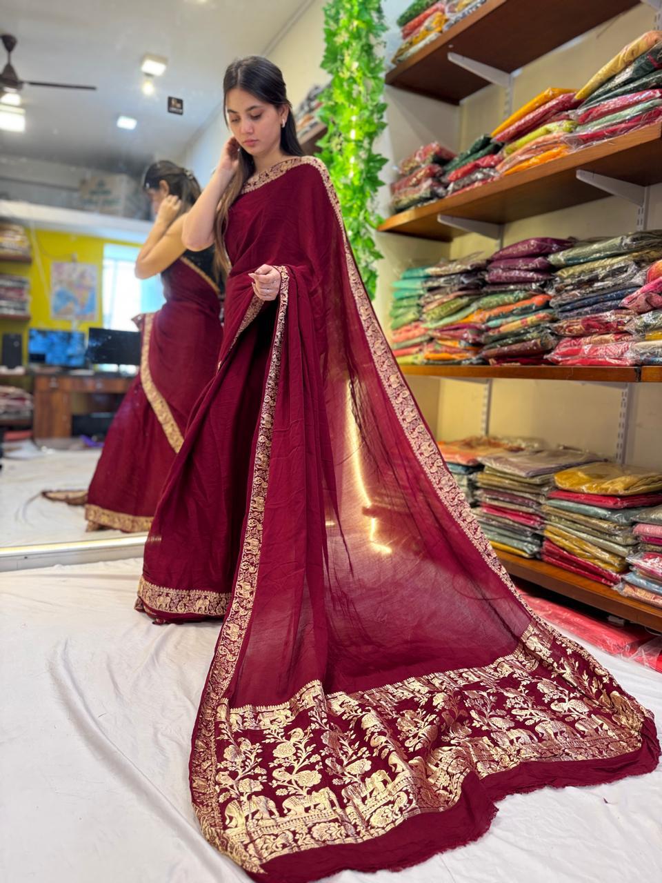 Pure modal silk Nakhsi pallu with Nakshi border