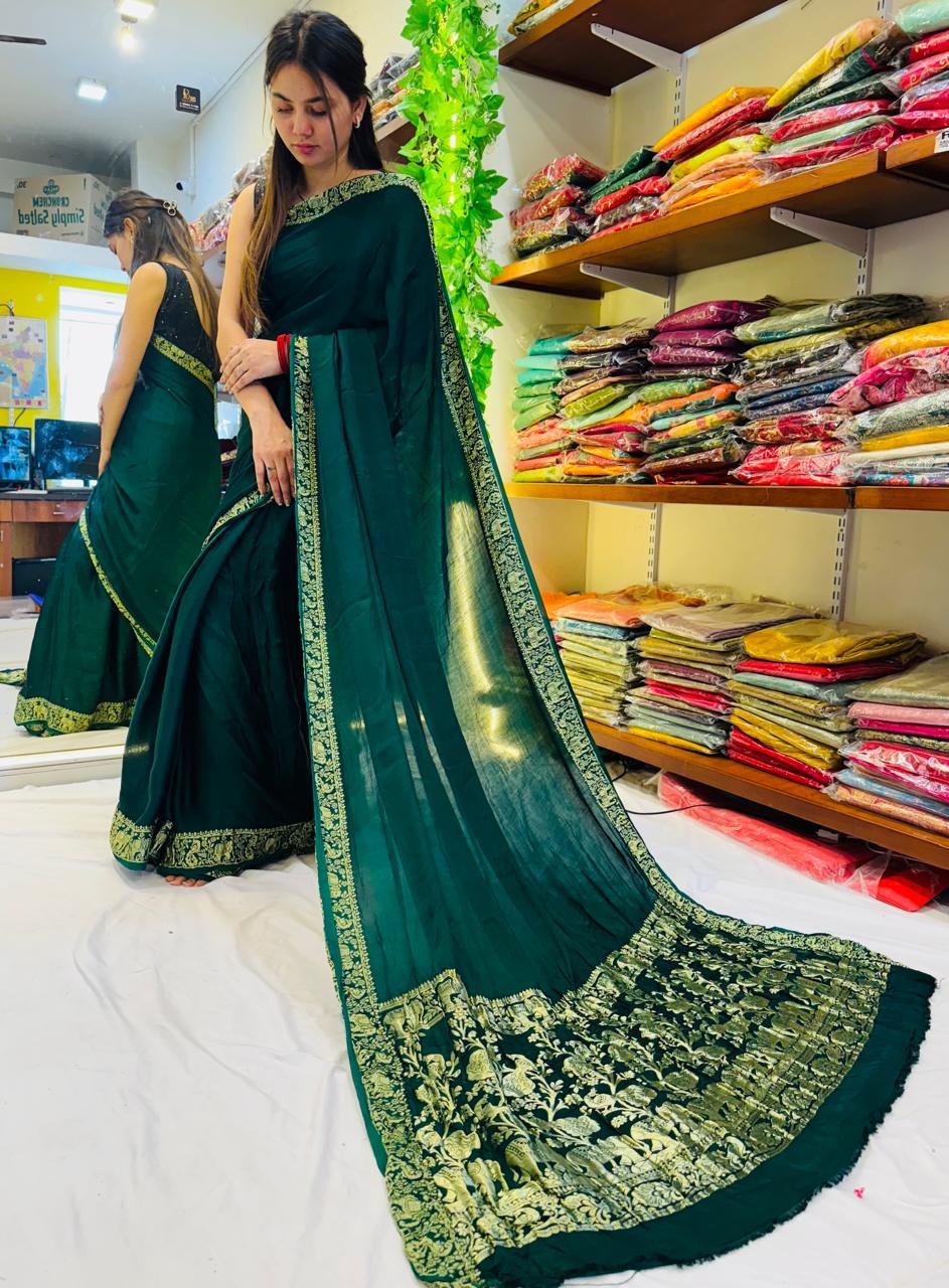 Pure modal silk Nakhsi pallu with Nakshi border