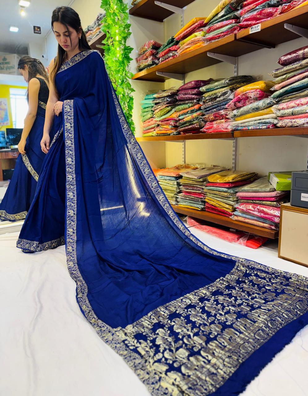 Pure modal silk Nakhsi pallu with Nakshi border