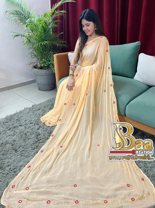 Soft Semi Chiffon Fabric Hand Kasab Work