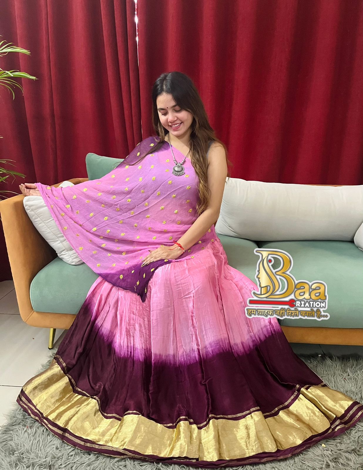 Gajji silk Choli with Pure chiffon Dupatta