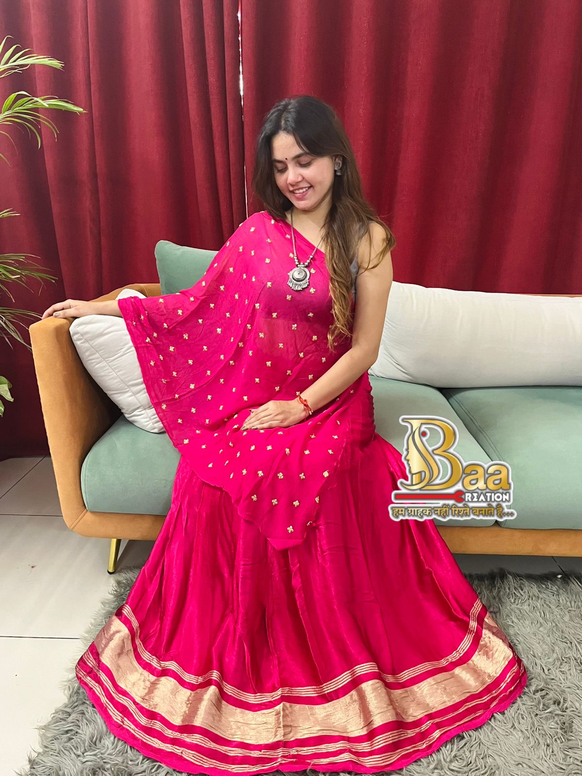 Gajji silk Choli with Pure chiffon Dupatta