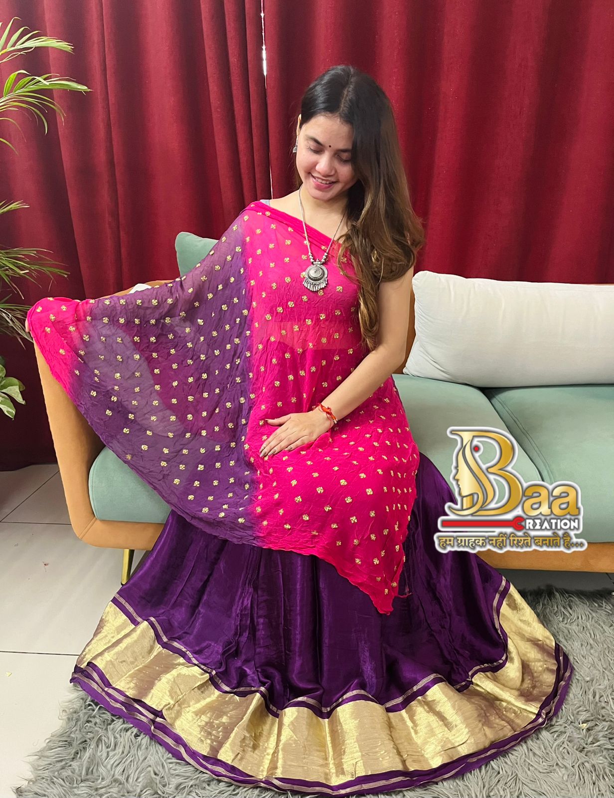 Gajji silk Choli with Pure chiffon Dupatta