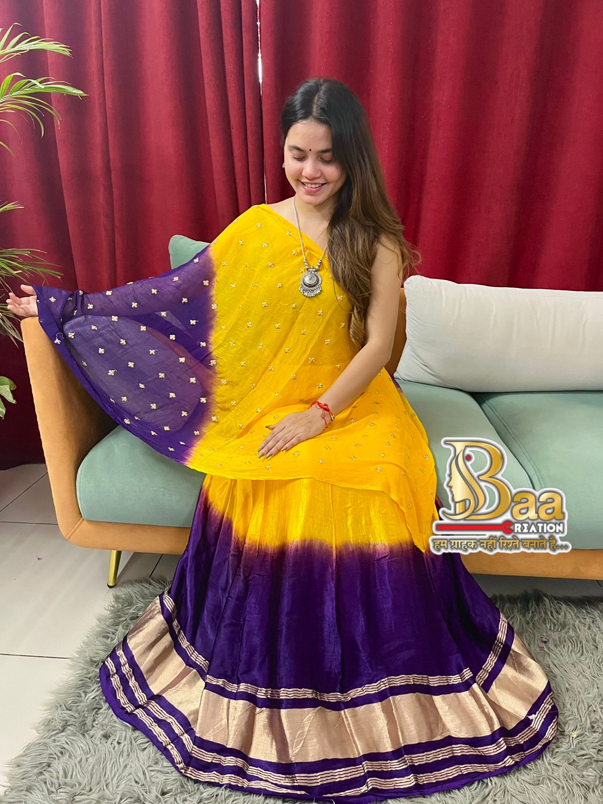 Gajji silk Choli with Pure chiffon Dupatta