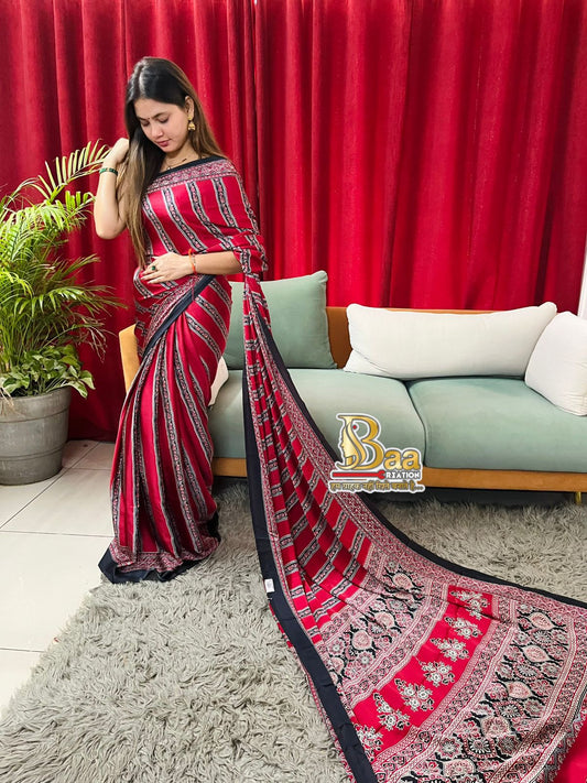 Soft Silk Ajrakh Print Saree