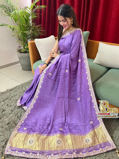 Semi Modal Silk Plain Lagadi Patta Saree With Work