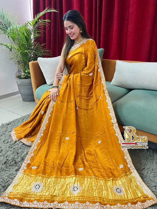 Semi Modal Silk Plain Lagadi Patta Saree With Work