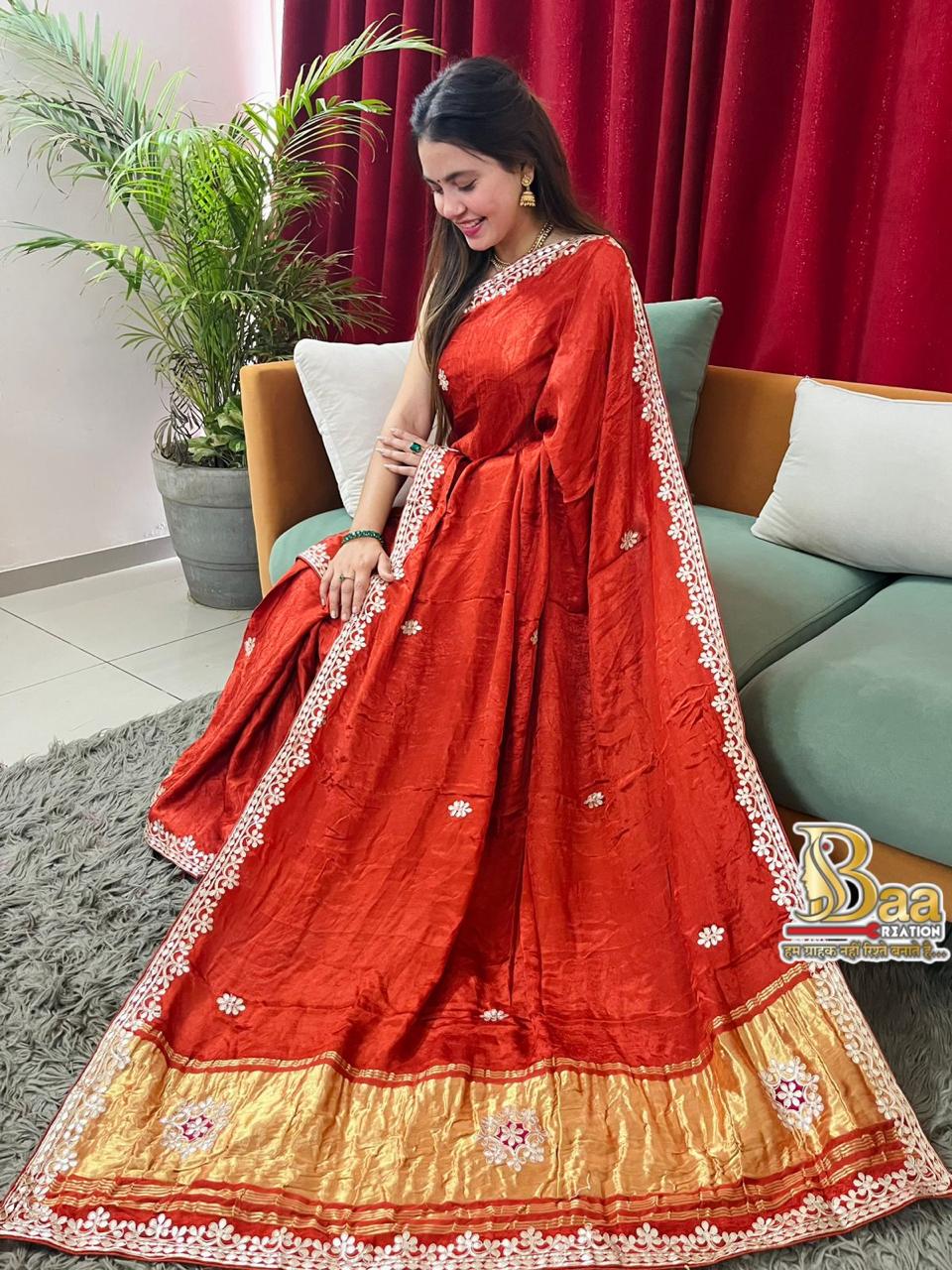 Semi Modal Silk Plain Lagadi Patta Saree With Work