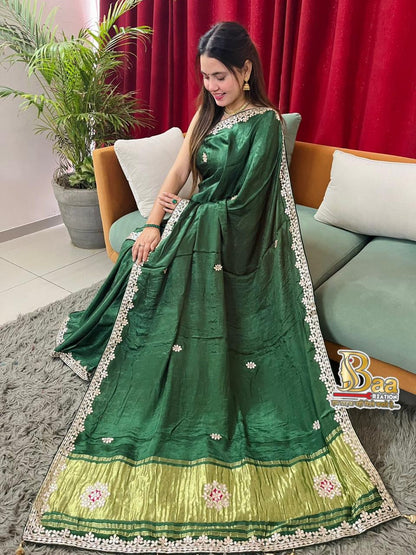 Semi Modal Silk Plain Lagadi Patta Saree With Work